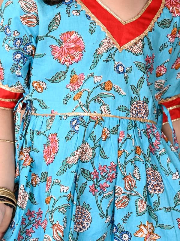 superminis Girls Cotton Floral Printed Gota Patti Work Half Sleeves Kurti and Sharara (6-12 Months, Blue) - Image 5