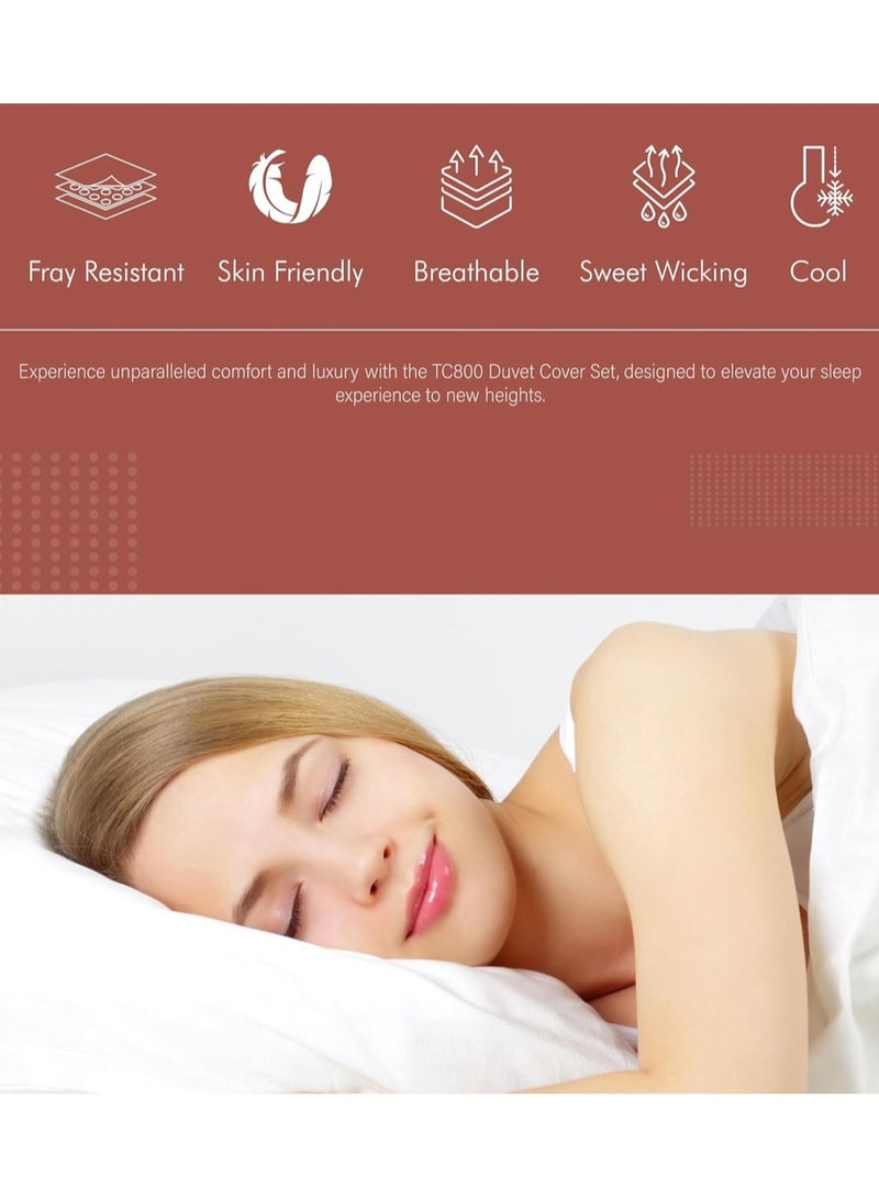 طقم أغطية لحاف 6 قطع 100% قطن 5 نجوم 220×240 سم، أبيض، مصنوع من قطن ساتين، 1 غطاء لحاف، 1 ملاءة مسطحة، 4 أغطية وسائد بحجم كينغ - Image 2