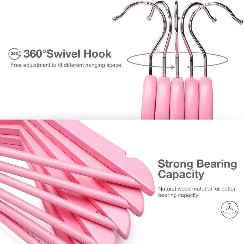 HOUSE DAY 20 Pack Pink Color Children's Wooden Clothes Hangers, Space Saving, 360° Rotating Hook, Non-Slip, for Coats, Suits, Trousers and Jackets. - Image 3