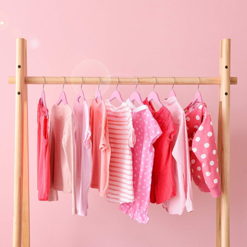HOUSE DAY 20 Pack Pink Color Children's Wooden Clothes Hangers, Space Saving, 360° Rotating Hook, Non-Slip, for Coats, Suits, Trousers and Jackets. - Image 5