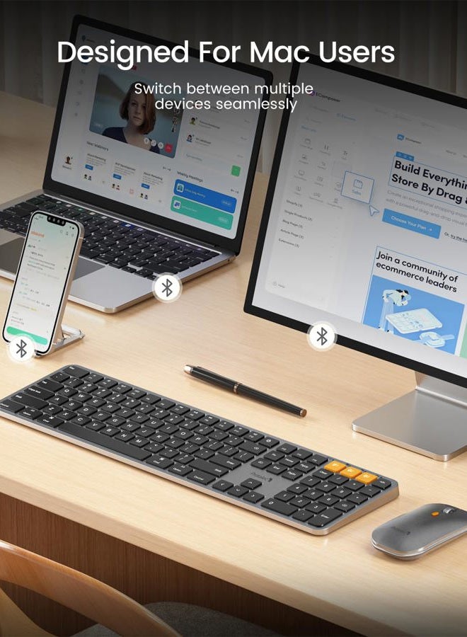 ProtoArc Backlit Bluetooth Keyboard and Mouse for Mac, KM100-A Full Size Wireless Keyboard Mouse for Mac, Multi-Device Rechargeable for MacBook Pro/Air, iPhone, iPad, Space Gray - Image 2