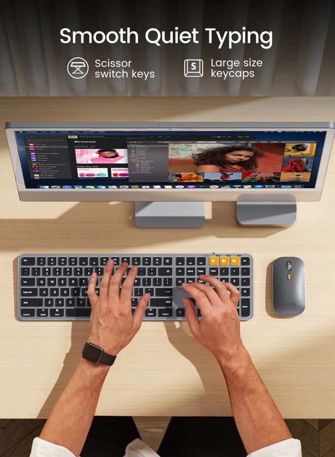 ProtoArc Backlit Bluetooth Keyboard and Mouse for Mac, KM100-A Full Size Wireless Keyboard Mouse for Mac, Multi-Device Rechargeable for MacBook Pro/Air, iPhone, iPad, Space Gray - Image 4