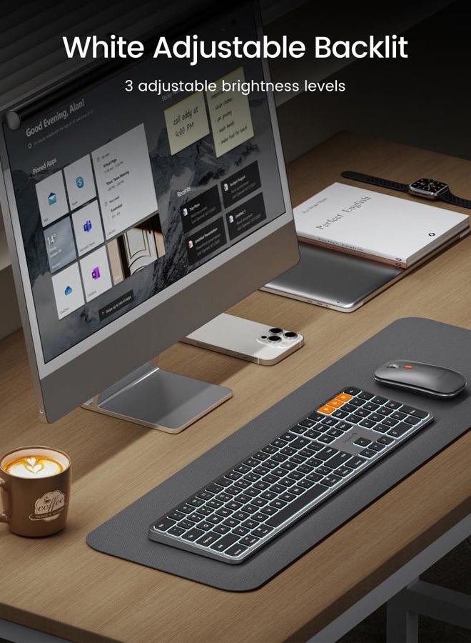 ProtoArc Backlit Bluetooth Keyboard and Mouse for Mac, KM100-A Full Size Wireless Keyboard Mouse for Mac, Multi-Device Rechargeable for MacBook Pro/Air, iPhone, iPad, Space Gray - Image 3
