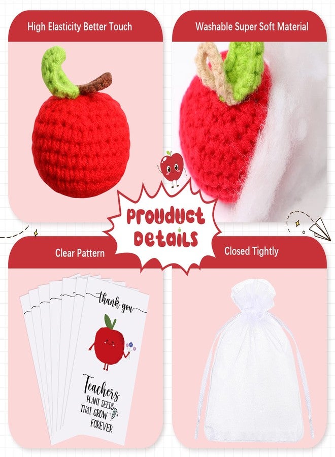 Sratte 20 Pack Teacher Appreciation Gifts Crochet Apple Thank You Teacher Card Set, Red Knitted Apple Appreciation Greeting Card and Drawstring Organza Bags for Teacher's Day Gift(Classic) - Image 3