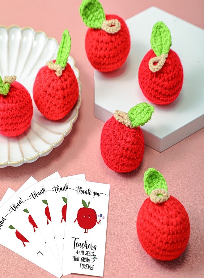 Sratte 20 Pack Teacher Appreciation Gifts Crochet Apple Thank You Teacher Card Set, Red Knitted Apple Appreciation Greeting Card and Drawstring Organza Bags for Teacher's Day Gift(Classic) - Image 4