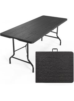 MOMENT [1.8M] Folding Lightweight Trestle Outdoor Camping Table, Heavy Duty Plastic Outdoor Folding Picnic Table, Folding Trestle Table For Bbq Party, Folds In Half With Carry Handle, Black [180×75×75Cm]  - Image 1
