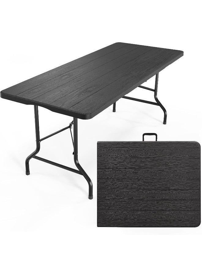 MOMENT [1.8M] Folding Lightweight Trestle Outdoor Camping Table, Heavy Duty Plastic Outdoor Folding Picnic Table, Folding Trestle Table For Bbq Party, Folds In Half With Carry Handle, Black [180×75×75Cm]  - Image 1