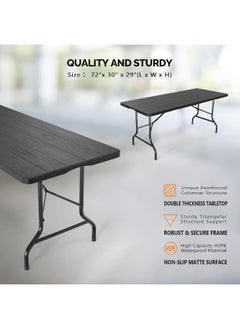MOMENT [1.8M] Folding Lightweight Trestle Outdoor Camping Table, Heavy Duty Plastic Outdoor Folding Picnic Table, Folding Trestle Table For Bbq Party, Folds In Half With Carry Handle, Black [180×75×75Cm]  - Image 3