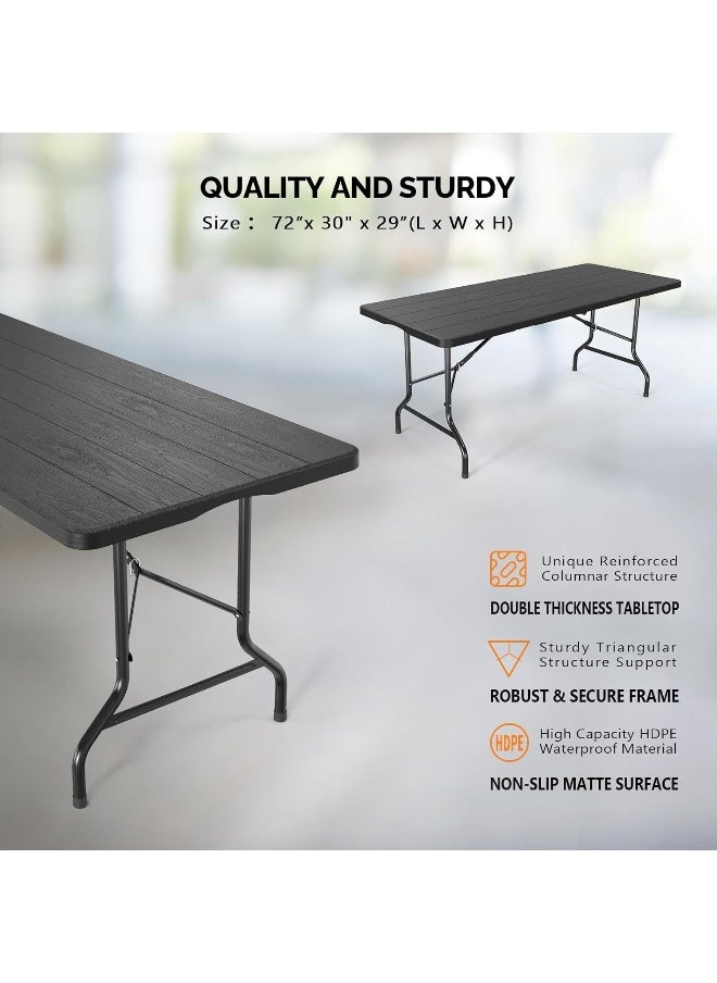 MOMENT [1.8M] Folding Lightweight Trestle Outdoor Camping Table, Heavy Duty Plastic Outdoor Folding Picnic Table, Folding Trestle Table For Bbq Party, Folds In Half With Carry Handle, Black [180×75×75Cm]  - Image 3