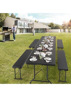 MOMENT [1.8M] Folding Lightweight Trestle Outdoor Camping Table, Heavy Duty Plastic Outdoor Folding Picnic Table, Folding Trestle Table For Bbq Party, Folds In Half With Carry Handle, Black [180×75×75Cm]  - Image 2