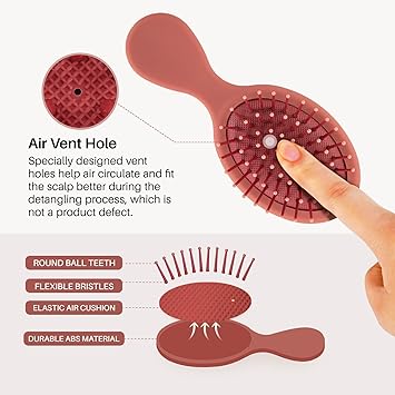 RHOS Mini Hair Brush for WomenMen and KidsTravel Size Hair Brush for PursePocketbackpackSmall Cushion Paddle Brush with Soft BristlesMini Detangler Brush for All Hair Types1 PackRed - Image 4