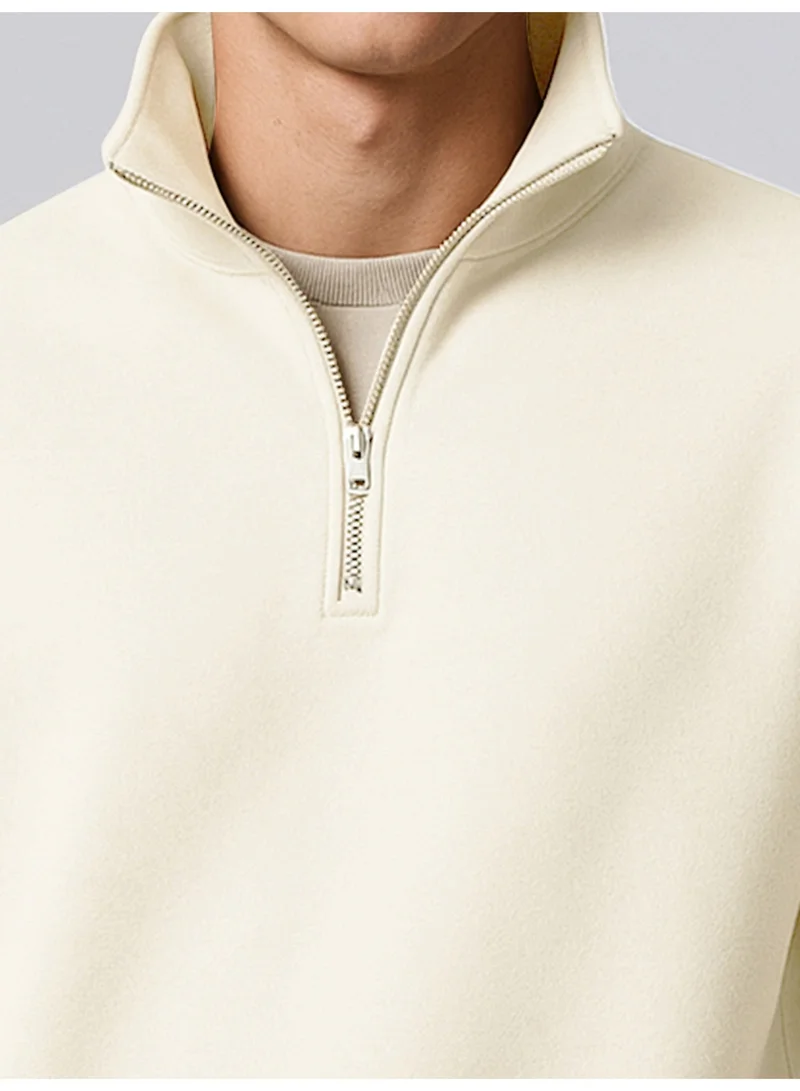 Maniac  Maniac Mens Plain High Neck Full Sleeve Cream Cotton Fleece Sweatshirt for Men | Best Price UAE