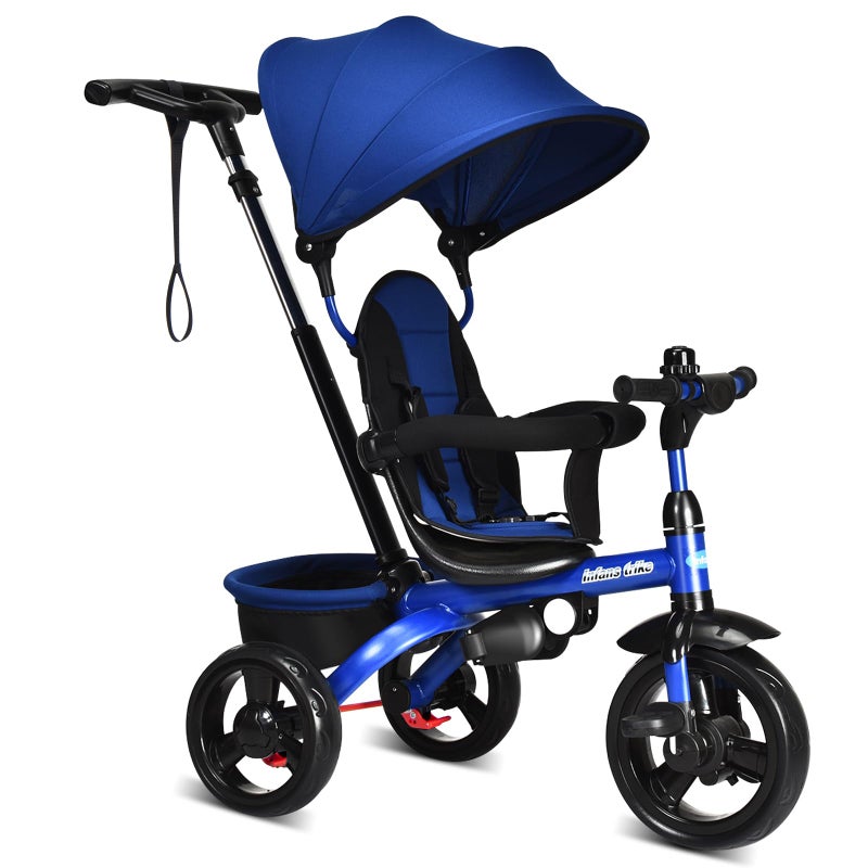 INFANS Kids Tricycle, 6 in 1 Stroll Trike with Adjustable Push Handle, Removable Canopy, Retractable Foot Plate, Lockable Pedal, Detachable Guardrail, Suitable for 10 Months to 5 Years (Blue) - Image 1