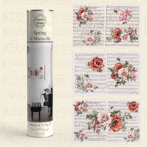 Thymeless Designs Rub on Transfers for Furniture and Crafts | 3 Design Sheets 11” x 17” Each | Home Décor Transfers | Furniture and Craft Decals | by Thymeless Designs (Spring in Marseille) - Image 1
