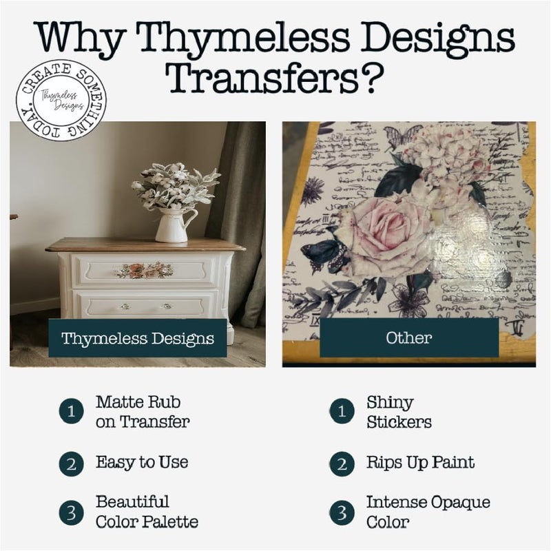 Thymeless Designs Rub on Transfers for Furniture and Crafts | 3 Design Sheets 11” x 17” Each | Home Décor Transfers | Furniture and Craft Decals | by Thymeless Designs (Spring in Marseille) - Image 2