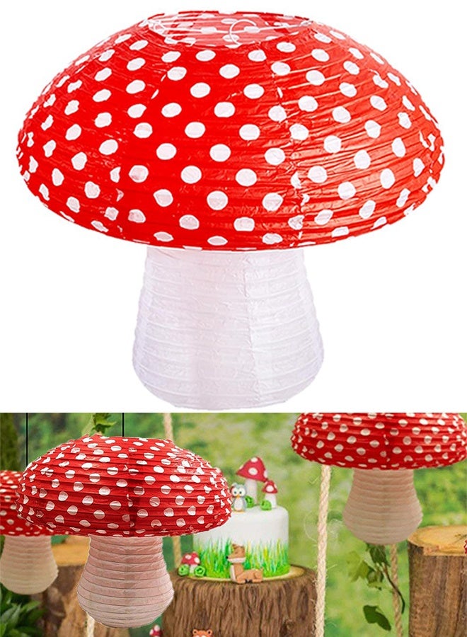 Mushroom Hanging Paper Lanterns 8 inch | Fairy Theme Birthday Baby Shower Decor - Image 1