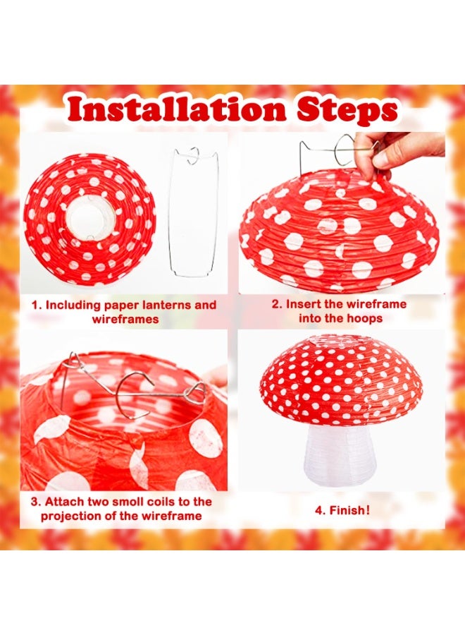 Mushroom Hanging Paper Lanterns 8 inch | Fairy Theme Birthday Baby Shower Decor - Image 3