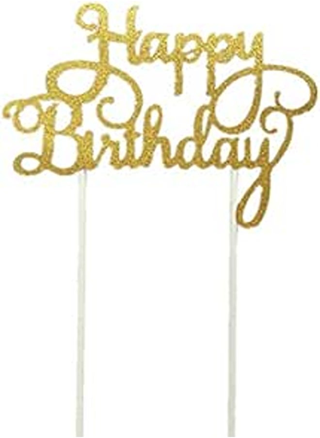 3pcs gold Cupcake Toppers Glitter Happy Birthday Cake Topper Cake Flags Sticker Decor Banner Card Baking DIY accessory 