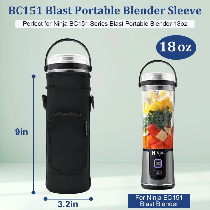 NUENSS-ROR Storage Sleeve Bag for Ninja Blast Portable Blender with Shoulder Strap and Accessory Pocket Compatible with Ninja BC151NV/BC51NV/BC151BK/BC151CR/BC151EM/BC151PR/BC151WH Blast Portable Blender(Black) - Image 2