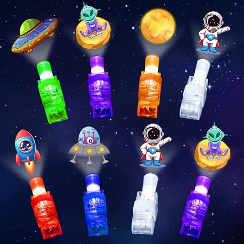 iRugosa hapfyer 24PCS Party Favors LED Finger Lights Glow in the Dark Light Up Toys Gifts Bulk for Kids Boy Girl Birthday Goodie Bags Stuffers Party Decorations Back to School Party Classroom Prizes space001 - Image 1