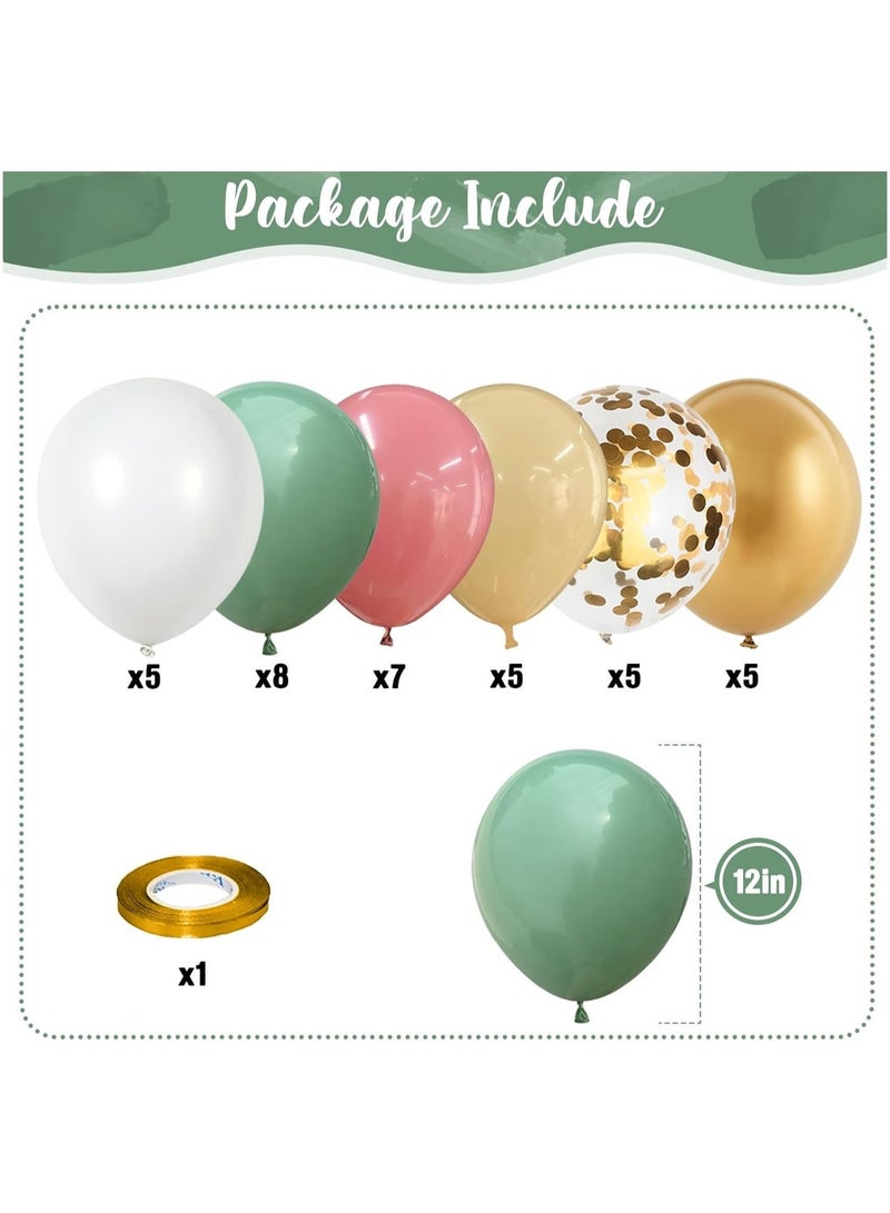 Home zone 35pcs Retro Dusty Pink Sage Green Metallic Gold Latex Balloons for Girls Jungle Birthday Wedding Party Decoration - Image 2