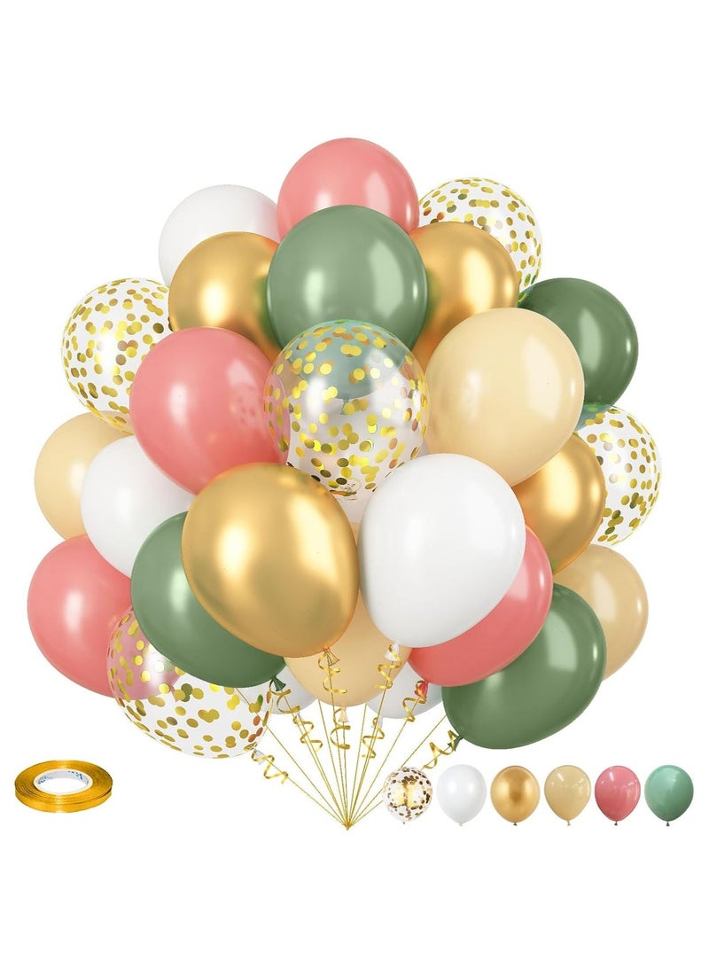 Home zone 35pcs Retro Dusty Pink Sage Green Metallic Gold Latex Balloons for Girls Jungle Birthday Wedding Party Decoration - Image 1
