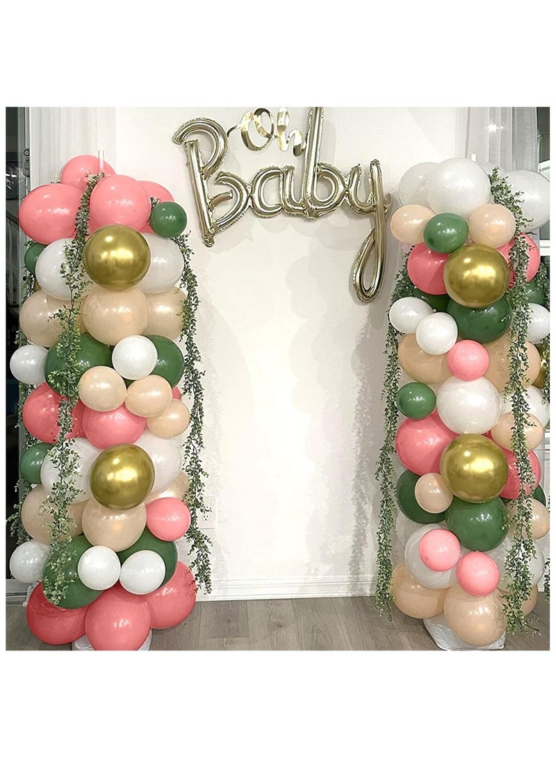 Home zone 35pcs Retro Dusty Pink Sage Green Metallic Gold Latex Balloons for Girls Jungle Birthday Wedding Party Decoration - Image 4