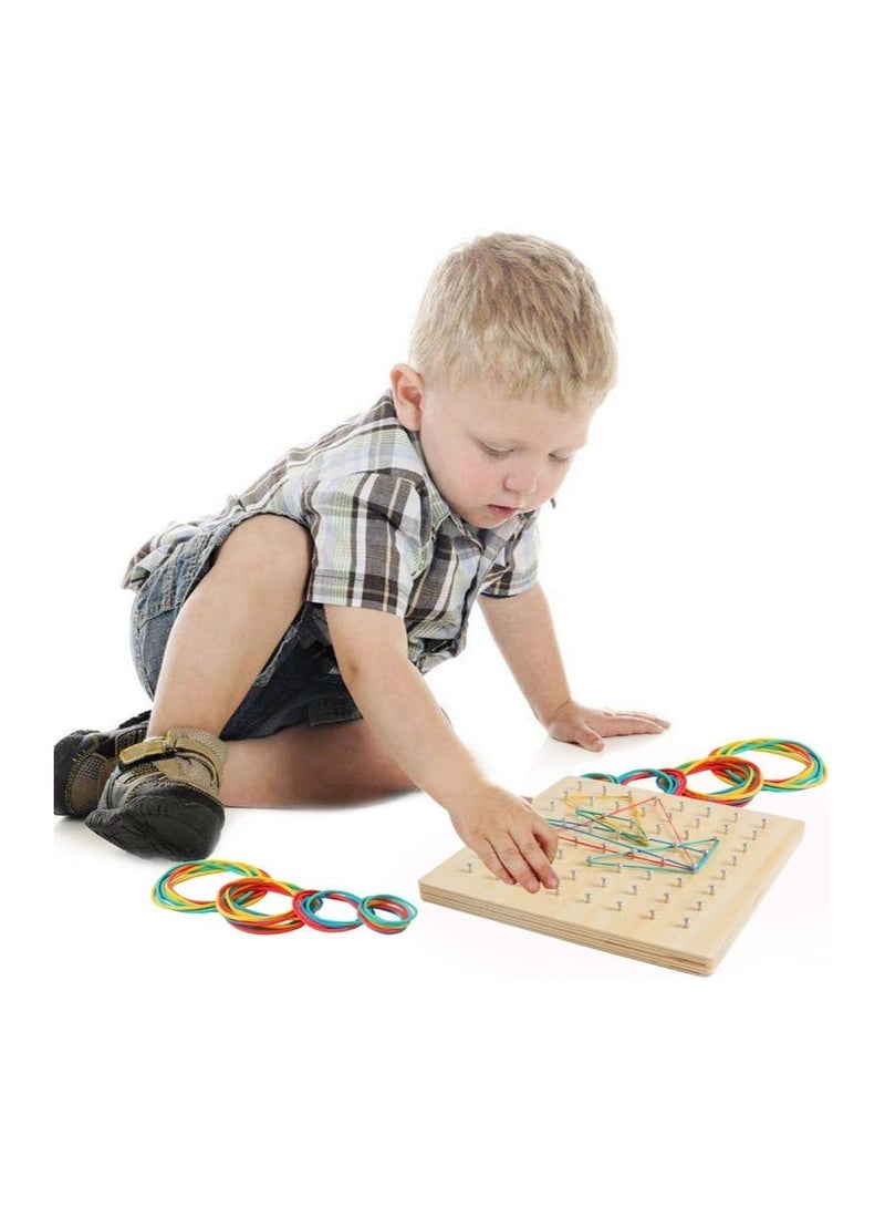 KASTWAVE Wooden Puzzle Matrix Math Manipulative Material Graphical Educational Toys with Pattern Cards and Rubber Bands Shape for 3 4 5 Year Old Kids STEM Puzzle Matrix 8x8 Brain Teaser Toys - Image 2