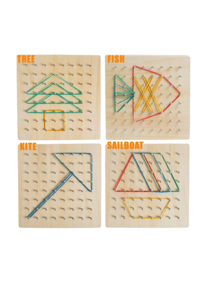 KASTWAVE Wooden Puzzle Matrix Math Manipulative Material Graphical Educational Toys with Pattern Cards and Rubber Bands Shape for 3 4 5 Year Old Kids STEM Puzzle Matrix 8x8 Brain Teaser Toys - Image 3