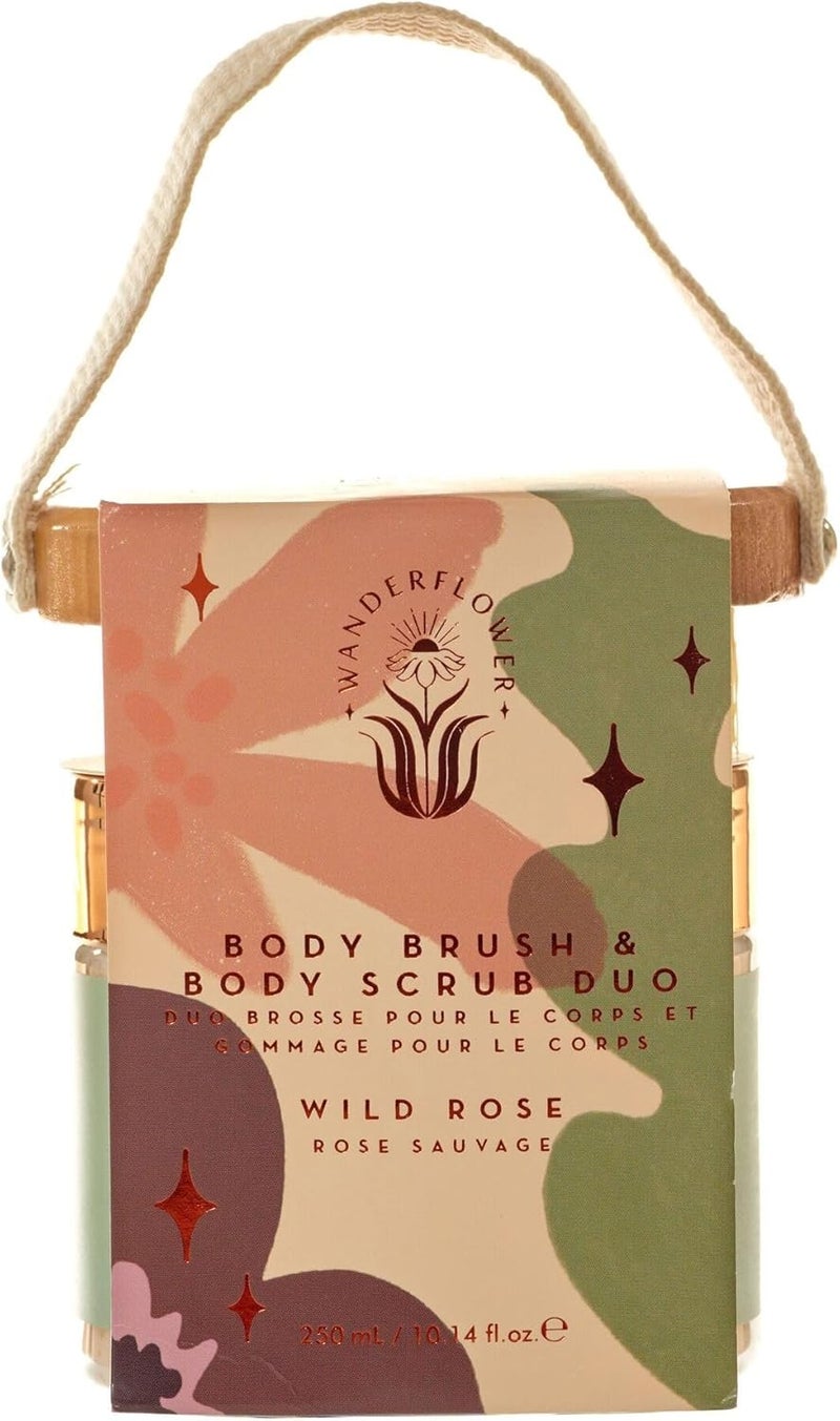 Wanderflower Exfoliating Body Brush Luxurious SkinSoftening Body Scrub Duo Wild Rose Scent