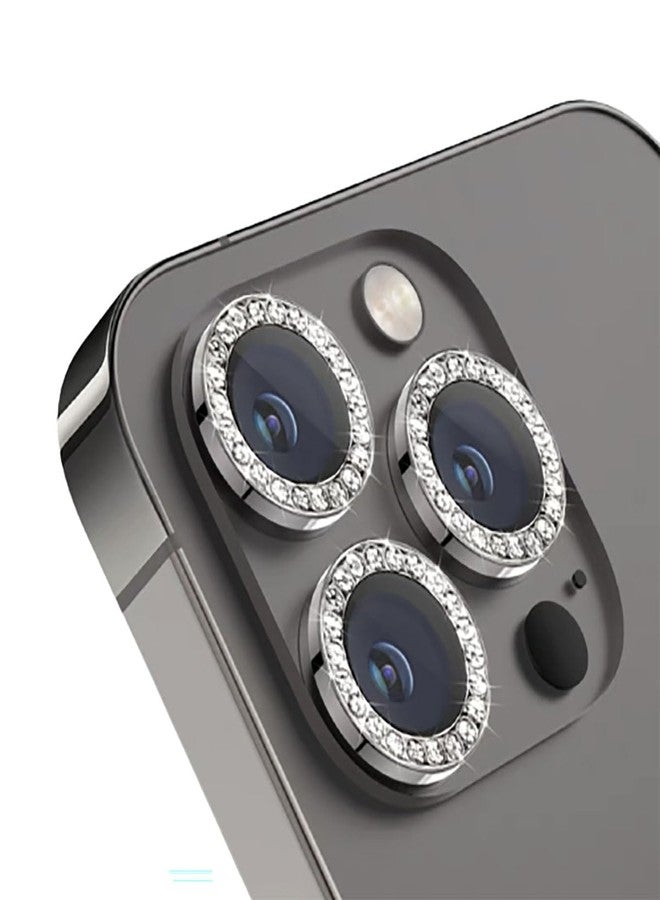 INF Camera Lens Protector Compatible with iPhone 14 Pro/14 Pro Max, 3 Packs Bling Rhinestone Aluminum Alloy & Tempered Glass Lens Cover, Scratch-Resistant, HD Clarity, Case Friendly（Gray） - Image 1