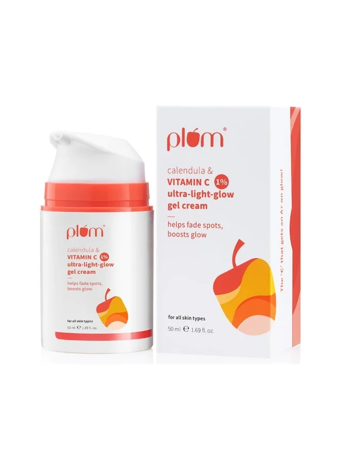 Plum Plum 1% Vitamin C Ultra-Light-Glow Gel Cream with Calendula | Fades Dark Spots, Boosts Glow, Deeply Hydrates | Lightweight, Non-Greasy Face Moisturizer | All Skin Types | for Women and Men | 50g