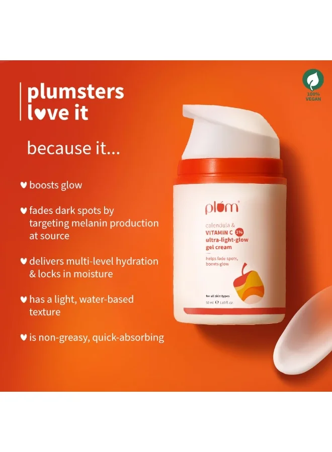 Plum  Plum 1% Vitamin C Ultra-Light-Glow Gel Cream with Calendula | Fades Dark Spots, Boosts Glow, Deeply Hydrates | Lightweight, Non-Greasy Face Moisturizer | All Skin Types | for Women and Men | 50g  | Best Price UAE