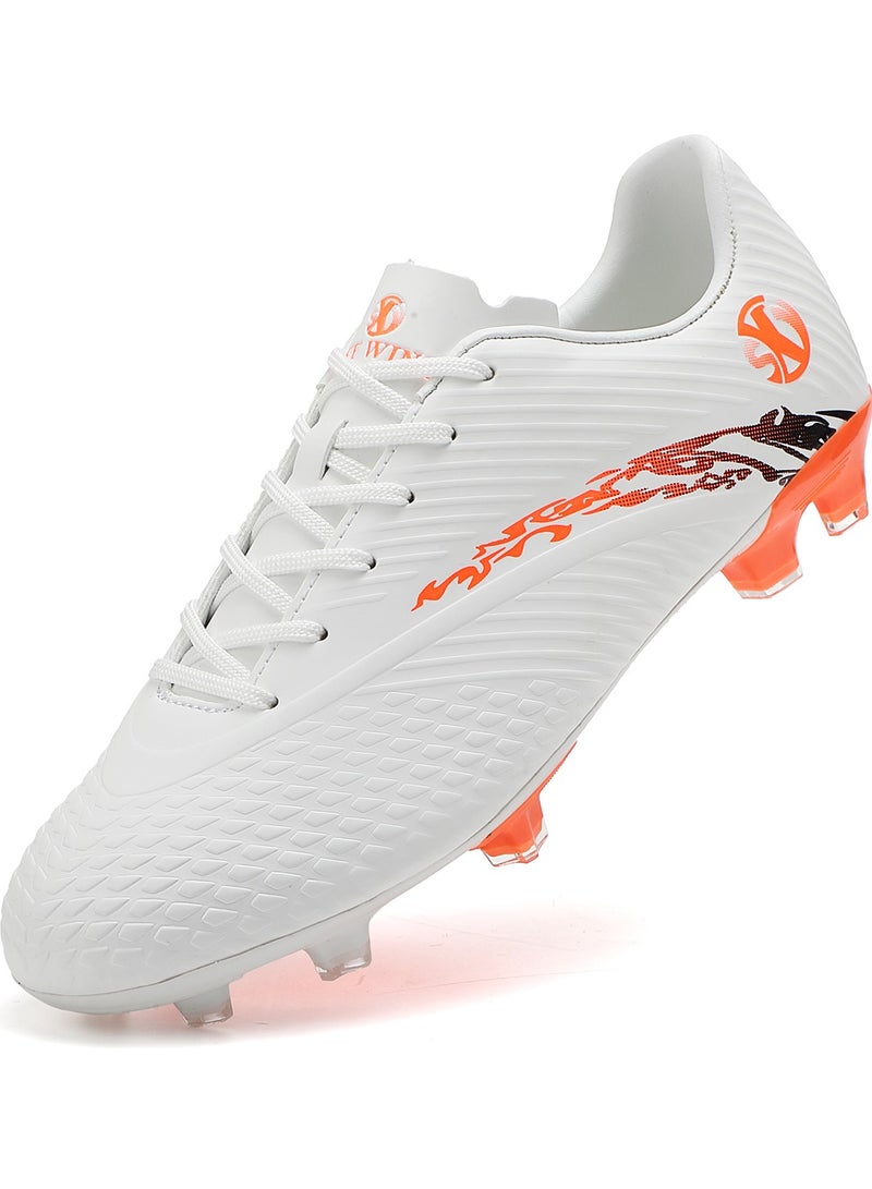 SKY WING Boy And Girl Soccer Shoes kids FG Sole Sport Shoes Flexible Athletic Outdoor Cleats Lace Up Light Weight Training Football Shoes White - Image 1