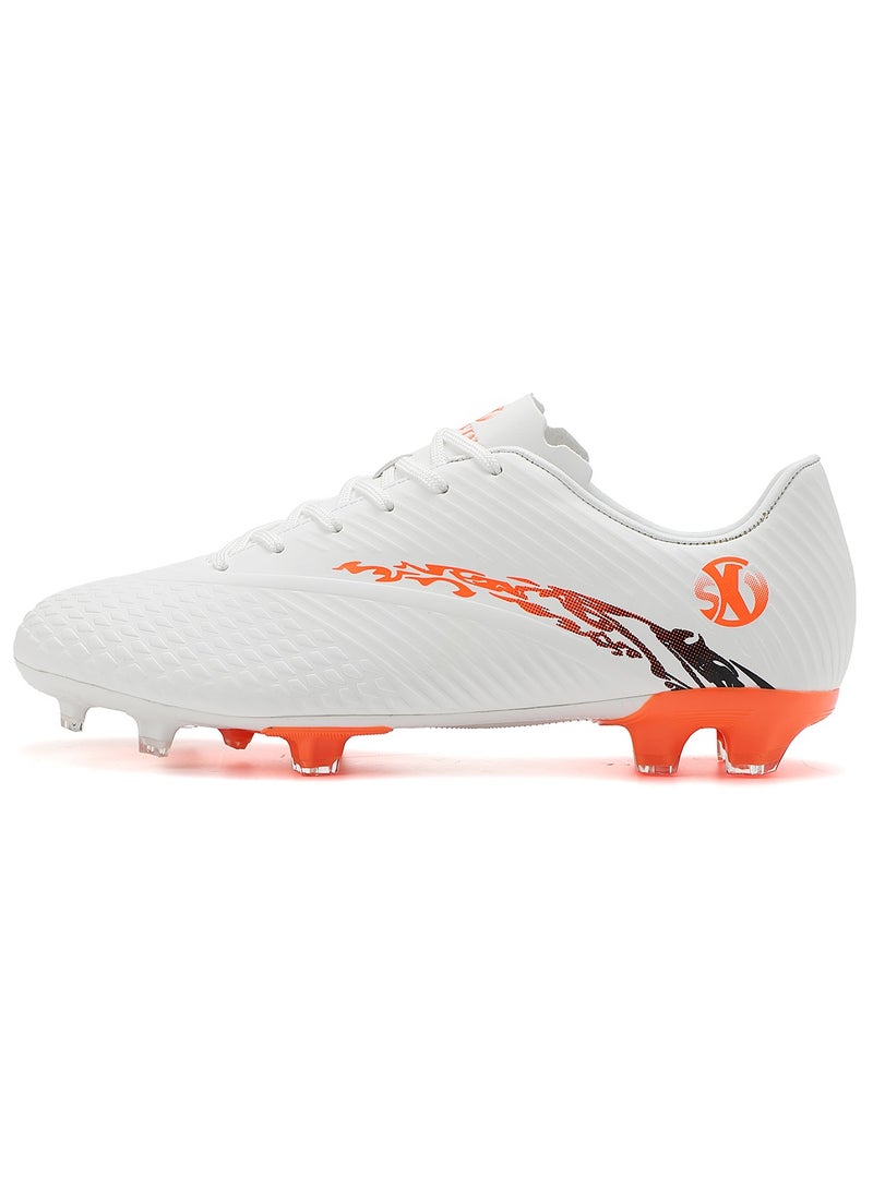 SKY WING Boy And Girl Soccer Shoes kids FG Sole Sport Shoes Flexible Athletic Outdoor Cleats Lace Up Light Weight Training Football Shoes White - Image 2