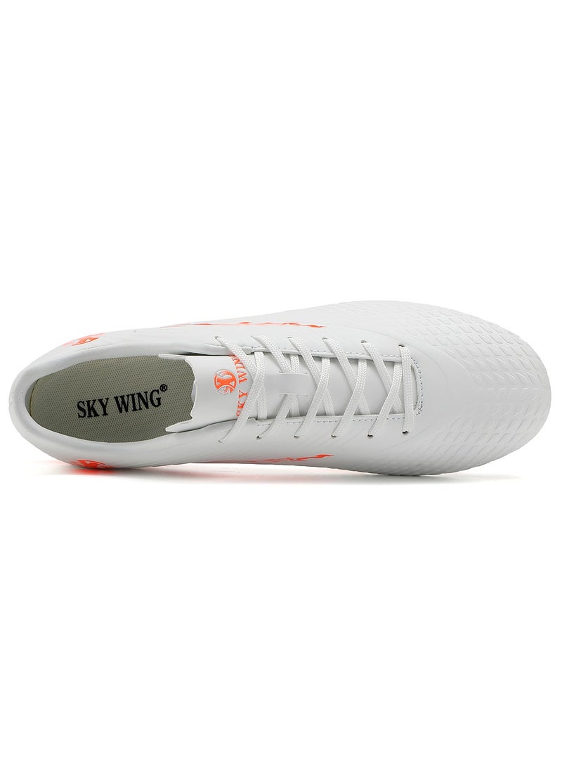 SKY WING Boy And Girl Soccer Shoes kids FG Sole Sport Shoes Flexible Athletic Outdoor Cleats Lace Up Light Weight Training Football Shoes White - Image 5