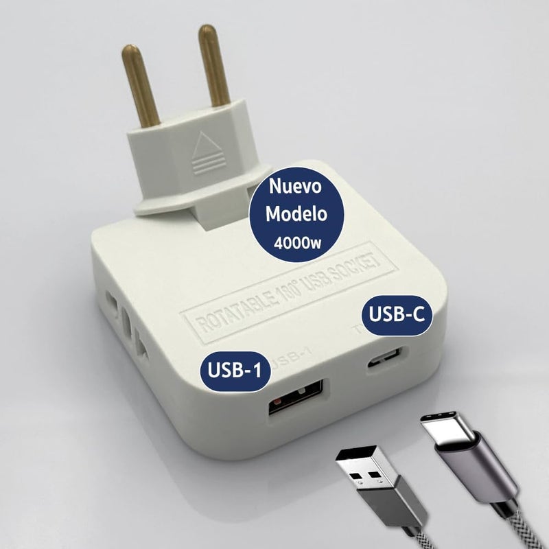 ثري ستارز شريط طاقة مسطح مزود بمنافذ USB-C وUSB-A (النوع 1 والنوع C)، قدرة 4000 واط، ثلاثة منافذ، مناسب للاستخدام المنزلي والمكتبي – لون أبيض | تقييم 3 نجوم - Image 1