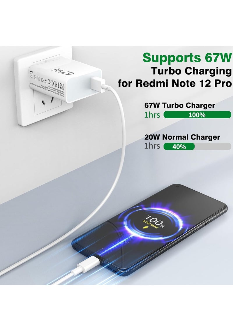 قابس وكابل شاحن سريع 67 وات متوافق مع Xiaomi Redmi Note 13/12/11/10/9/8/8 Pro/7، Redmi 10/9/8، Xiaomi 13T/12T/10 /11 Lite/11/11T، POCO X5/X4/X3/F5/F4/ M5 برو - Image 1