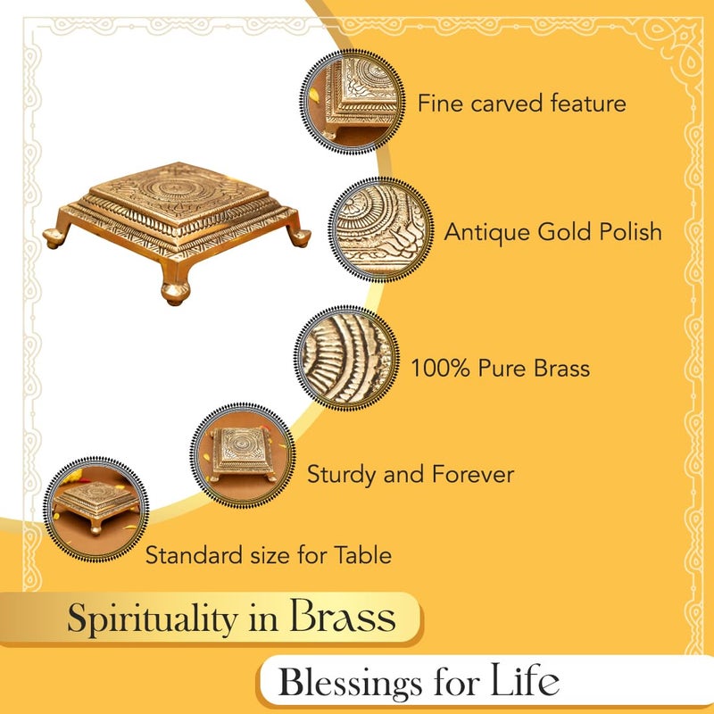 Ekhasa 100 Pure Brass Chowki for God Idols 105 cm Brass Stool Stand Brass Small Stand Peedam for Idols Small Bajot Pooja Peeta Chowki Small Pooja Stool for God Idol Stand for God - Image 4