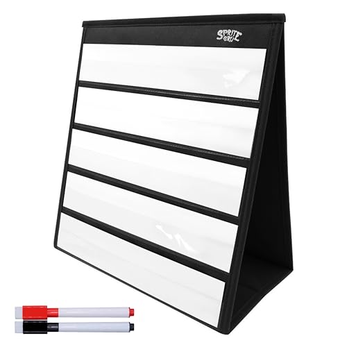 SpriteGru Black Tabletop Desktop Pocket Chart with Bonus 20X Dry Erase Cards. Double Sided and Self-Standing (13” X 12”) - Image 1