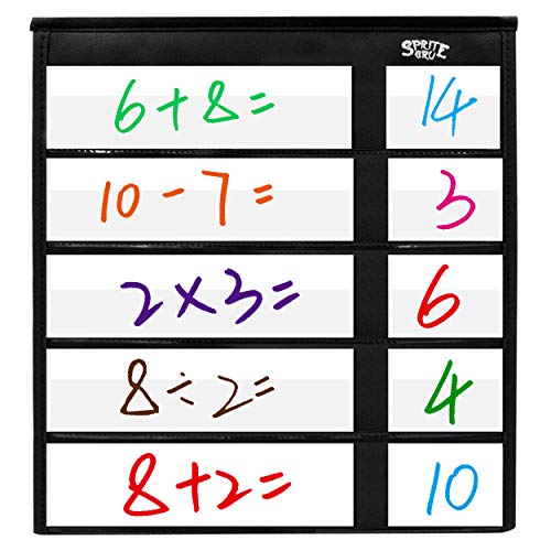 SpriteGru Black Tabletop Desktop Pocket Chart with Bonus 20X Dry Erase Cards. Double Sided and Self-Standing (13” X 12”) - Image 5