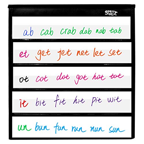 SpriteGru Black Tabletop Desktop Pocket Chart with Bonus 20X Dry Erase Cards. Double Sided and Self-Standing (13” X 12”) - Image 4