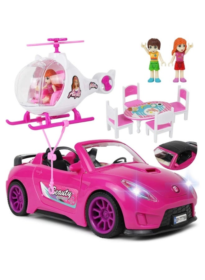 TOY GARDEN Doll Adventure Playset Fashion Sport Car Helicopter Camper Vehicle Set with Lights Sounds 2 Figurines Dining Table Accessories Best Gift for Girls - Image 1