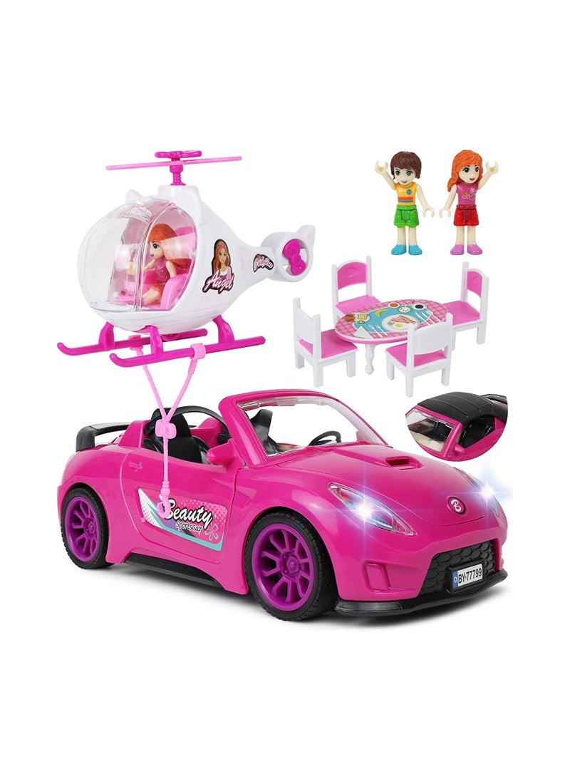 TOY GARDEN - Ultimate Doll Adventure Set – Fashion Sport Car & Helicopter Camper Playset with Lights, Sounds, 2 Figurines, Dining Table & Accessories | Perfect Gift for Girls - Image 1