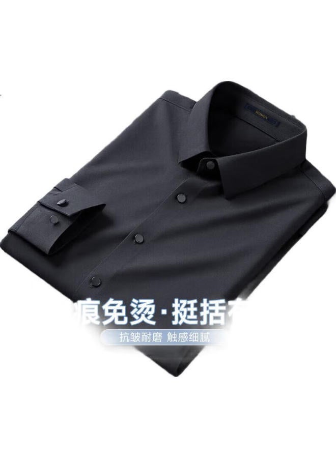 ROMON Wrinkle-Free Men'S Shirt Ice Silk Long Sleeve Shirt Solid Color Business Casual Elastic Undershirt Dad Top Men'S Wear - Image 1