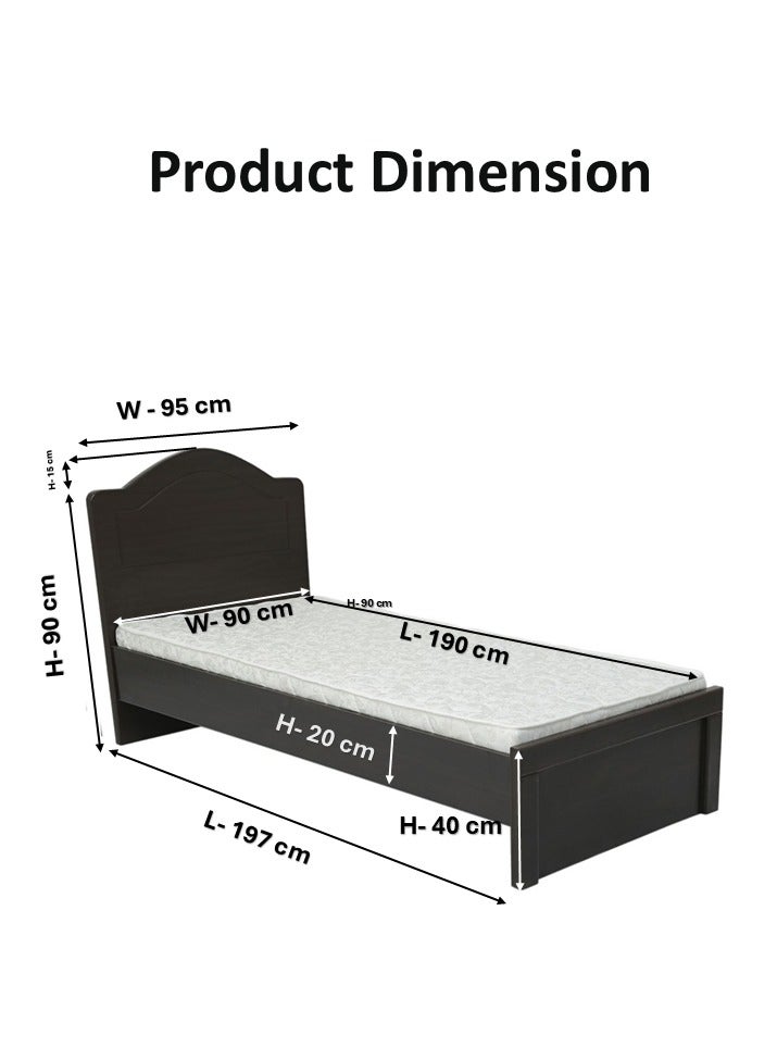 AFT Elegant Single Bed Frame with MDF Construction - Dark Brown Finish, 197 cm Length x 95 cm Width, High Headboard Design for Comfort and Durability. Dark Brown (ARFAN) - Image 5