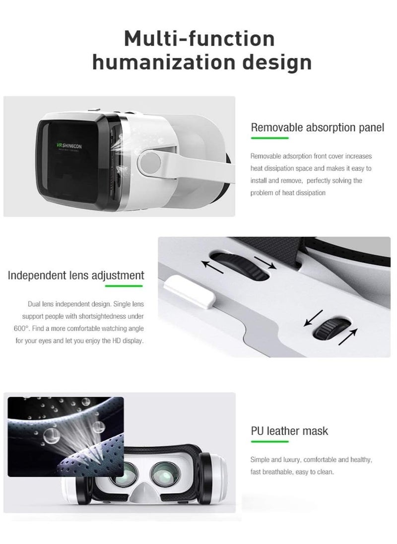 VR SHINECON Headset +Bluetooth 3D Glasses Goggles HD Virtual Reality Headset Compatible with iOS & Android Phone Eye Protected Soft & Comfortable Adjustable Distance for Phones  - Image 4