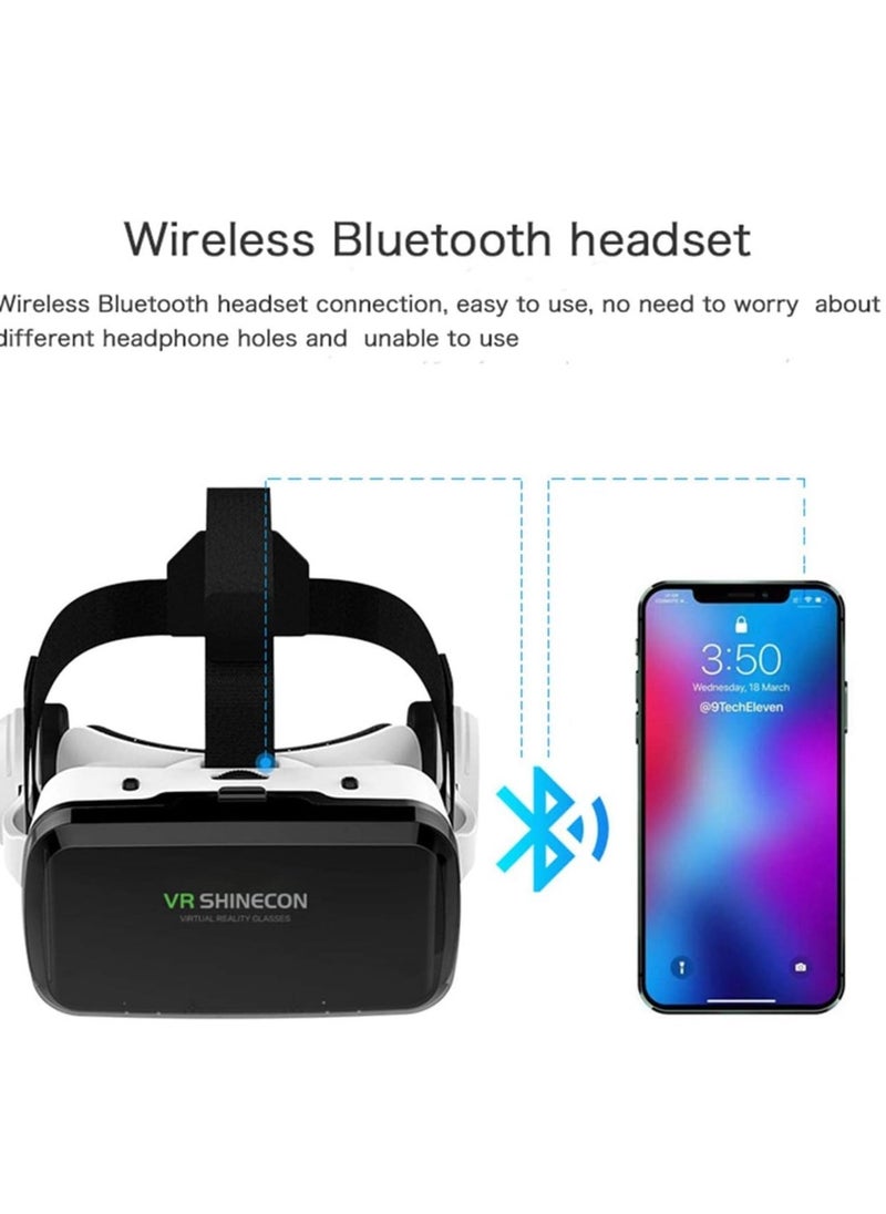 VR SHINECON Headset +Bluetooth 3D Glasses Goggles HD Virtual Reality Headset Compatible with iOS & Android Phone Eye Protected Soft & Comfortable Adjustable Distance for Phones  - Image 2