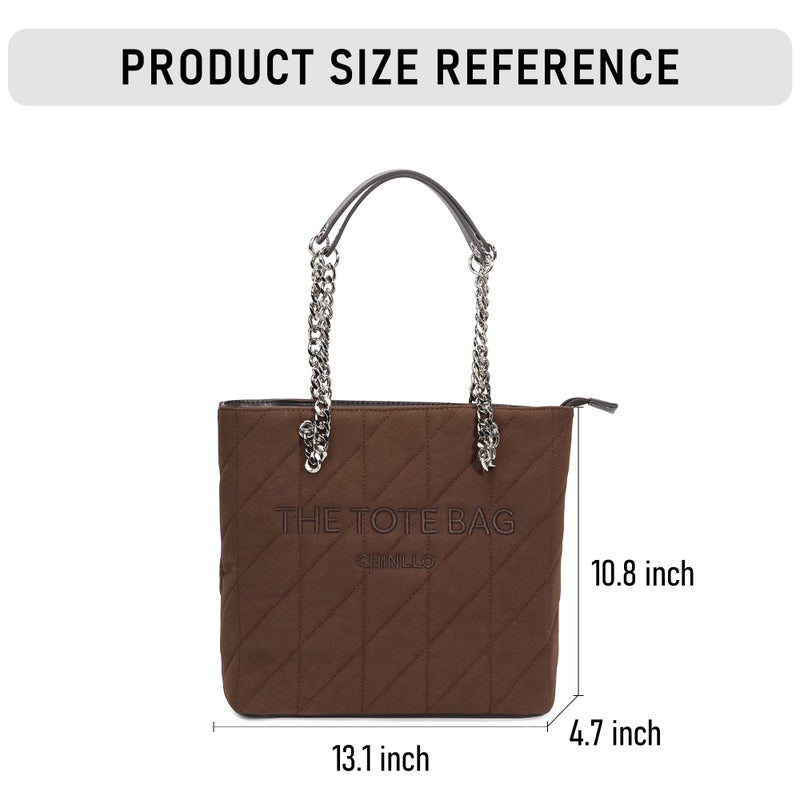 Chinllo Tote Bag for Women, Medium Suede Quilted Top Handle Chains Handbags Purse (Es.Coffee) - Image 3