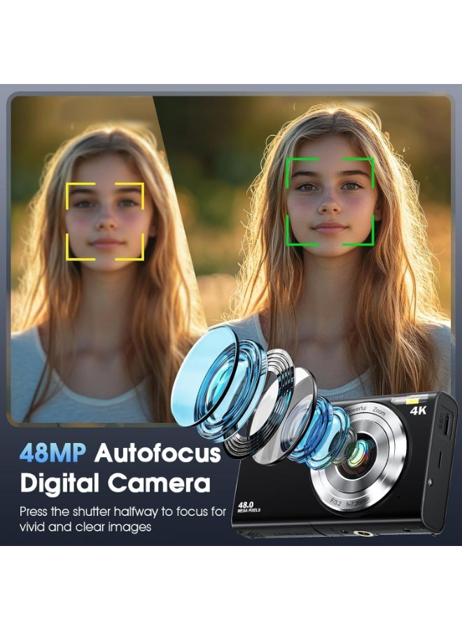 Blue Dune 4K Digital Camera, Lecnippy 48MP Autofocus Camera with 32G Memory Card 16X Digital Zoom, Compact Camera with 2.8 Inch Screen - Image 3